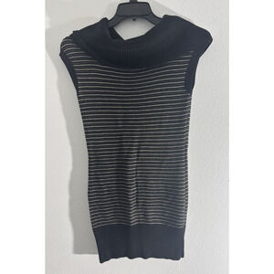 GUESS Striped Knit Top Black Sleeveless Cowl Neck Size M